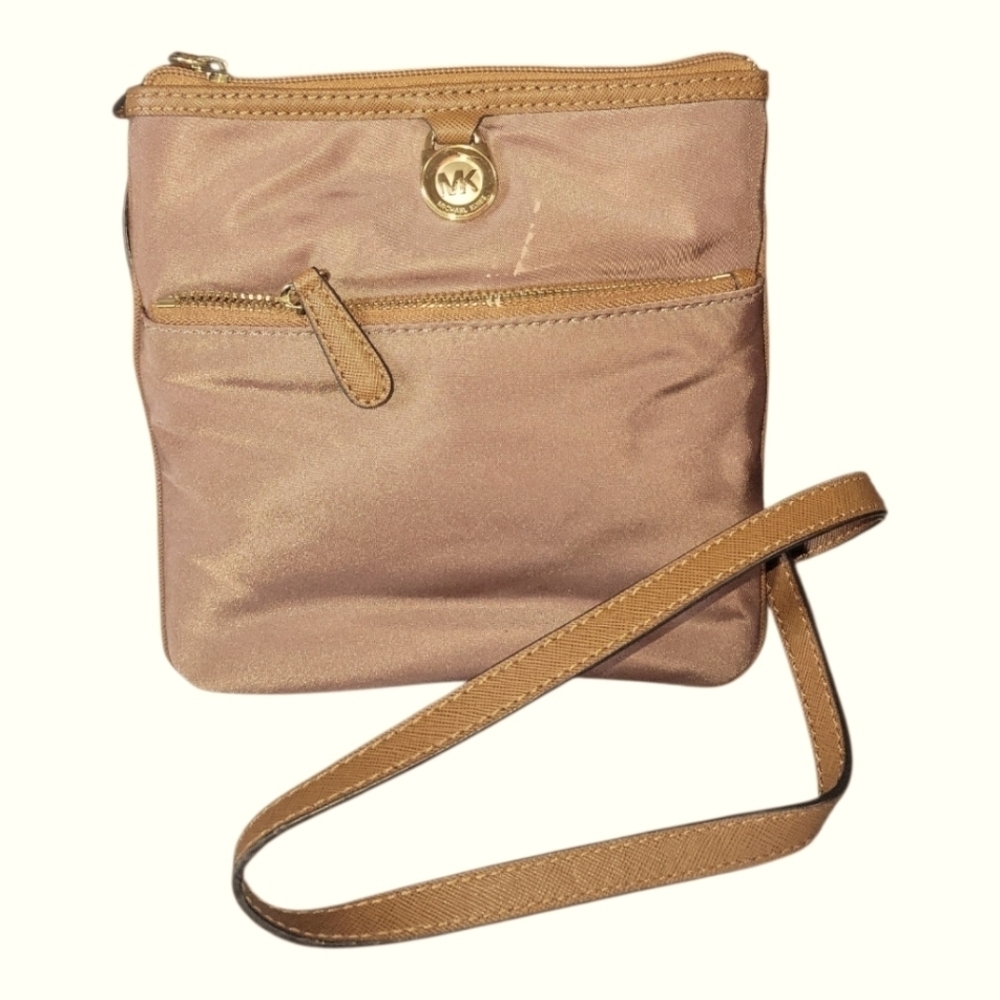Michael Kors Kempton Nylon Tan Gold Tone Hardware Lightweight Crossbody Bag